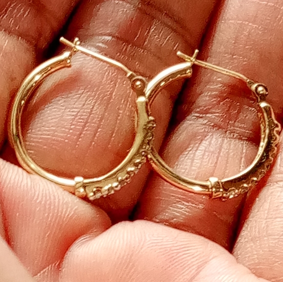 Real 10kt Gold Diamonds Hoop Earrings#SOLD - Picture 3 of 8